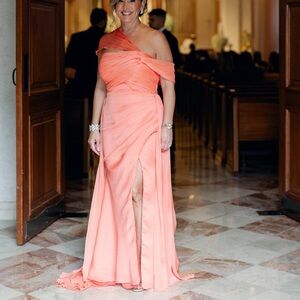 Elegant Custom Made MOB Coral One-Shoulder Evening Dress